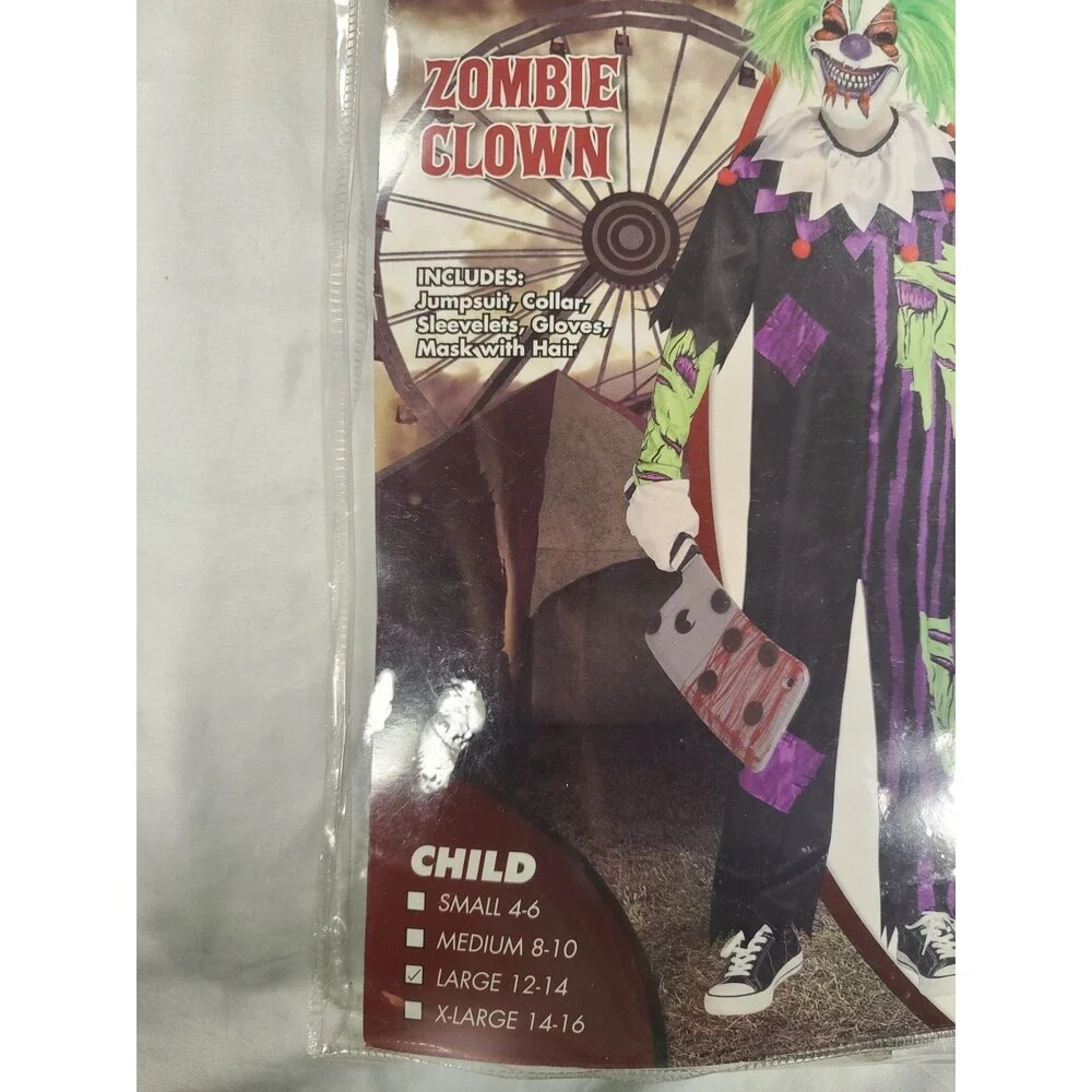 Spirit Halloween Zombie Clown Costume Child Large 12-14 with Wig